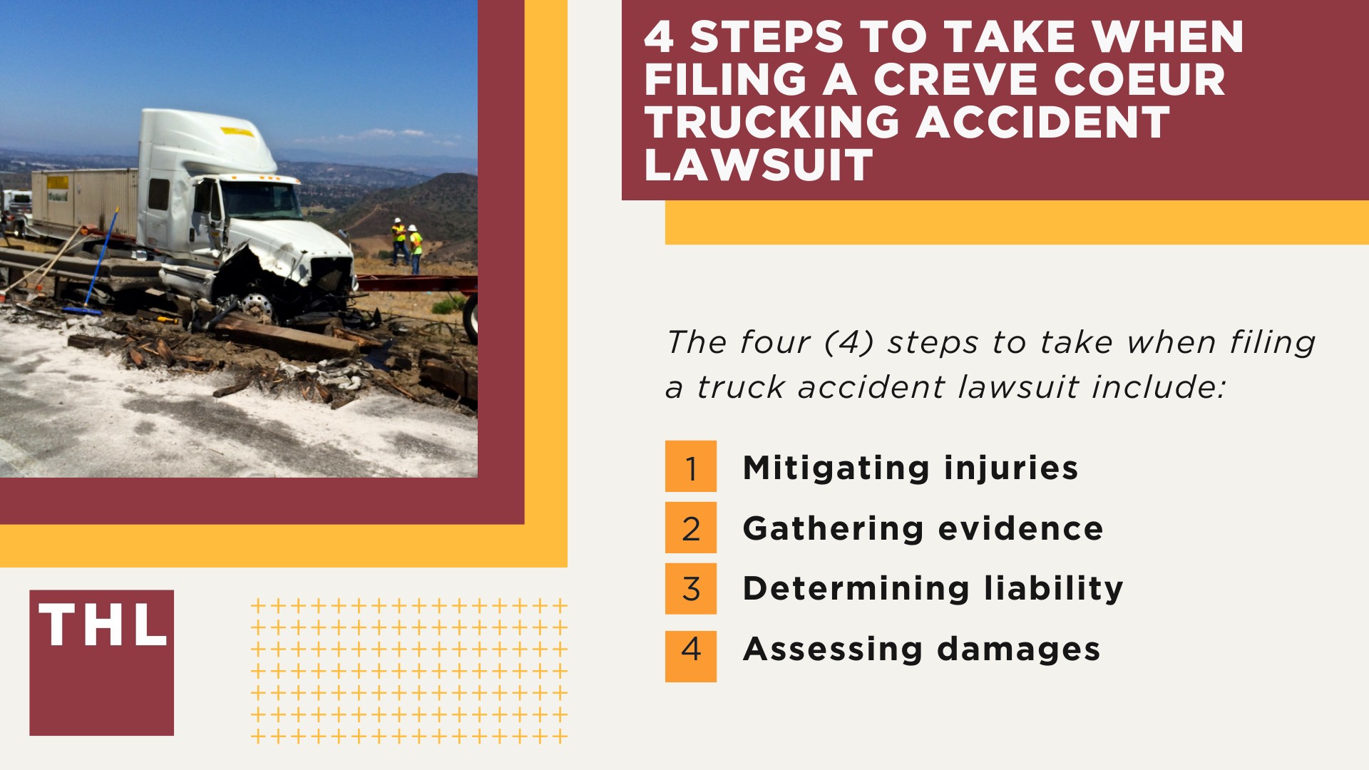 The #1 Creve Coeur Truck Accident Lawyer; Creve Coeur Truck Accident Lawyer; 6 Questions to Ask When Hiring a Creve Coeur Truck Accident Lawyer; Commercial Truck Accidents in Creve Coeur, Missouri (MO); Truck Accident Facts & Statistics; The 8 Most Common Causes of Truck Accidents in Creve Coeur (MO); 4 Steps to Take When Filing a Creve Coeur Trucking Accident Lawsuit