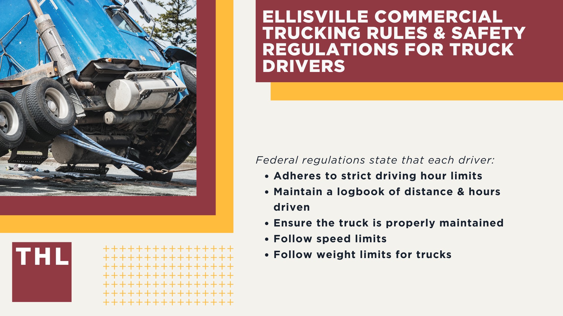 The #1 Ellisville Truck Accident Lawyer; Ellisville Truck Accident Lawyer; 6 Questions to Ask When Hiring a Ellisville Truck Accident Lawyer; Commercial Truck Accidents in Ellisville; Truck Accident Facts & Statistics; Ellisville Commercial Trucking Rules & Safety Regulations for Truck Drivers