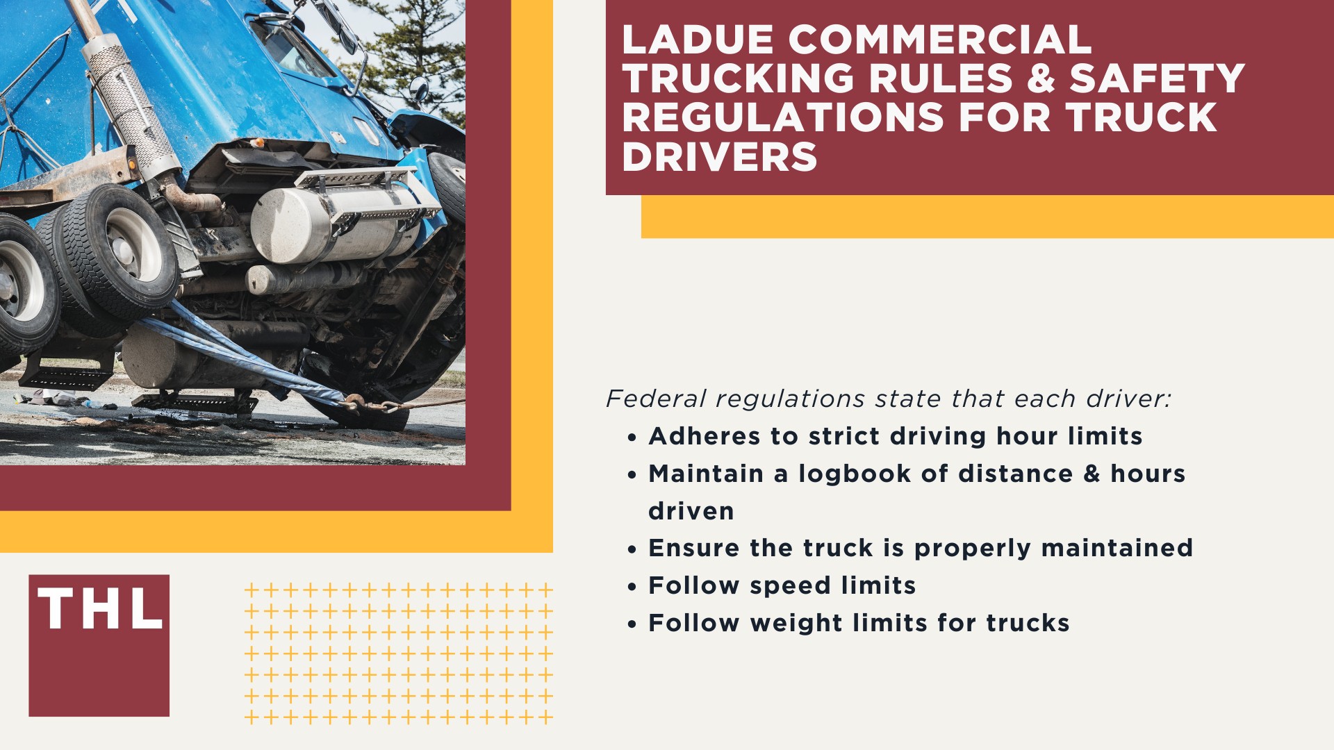 The #1 Ladue Truck Accident Lawyer; Ladue Truck Accident Lawyer; 6 Questions to Ask When Hiring a Ladue Truck Accident Lawyer; Commercial Truck Accidents in Ladue, Missouri (MO); Truck Accident Facts & Statistics; Ladue Commercial Trucking Rules & Safety Regulations for Truck Drivers