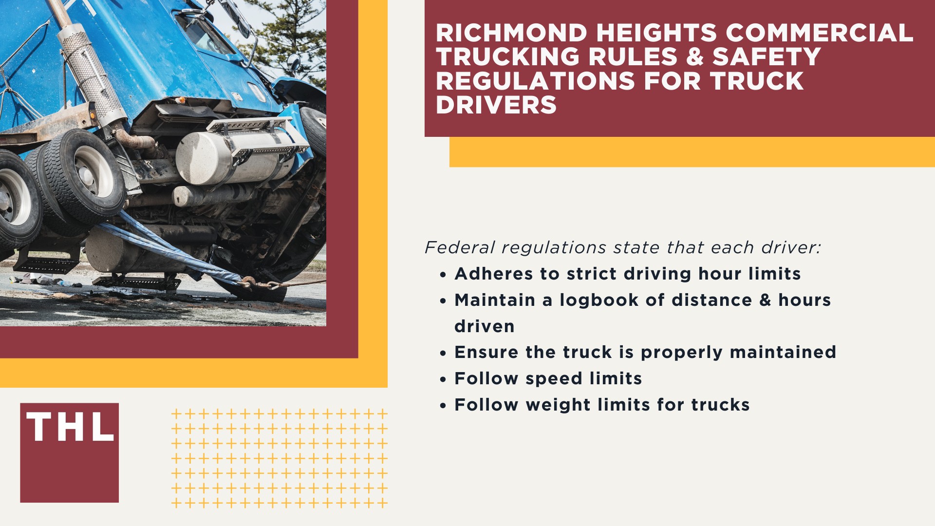 The #1 Richmond Heights Truck Accident Lawyer; Richmond Heights Truck Accident Lawyer; 6 Questions to Ask When Hiring a Richmond Heights Truck Accident Lawyer; Commercial Truck Accidents in Richmond Heights, Illinois (IL); Truck Accident Facts & Statistics; Richmond Heights Commercial Trucking Rules & Safety Regulations for Truck Drivers