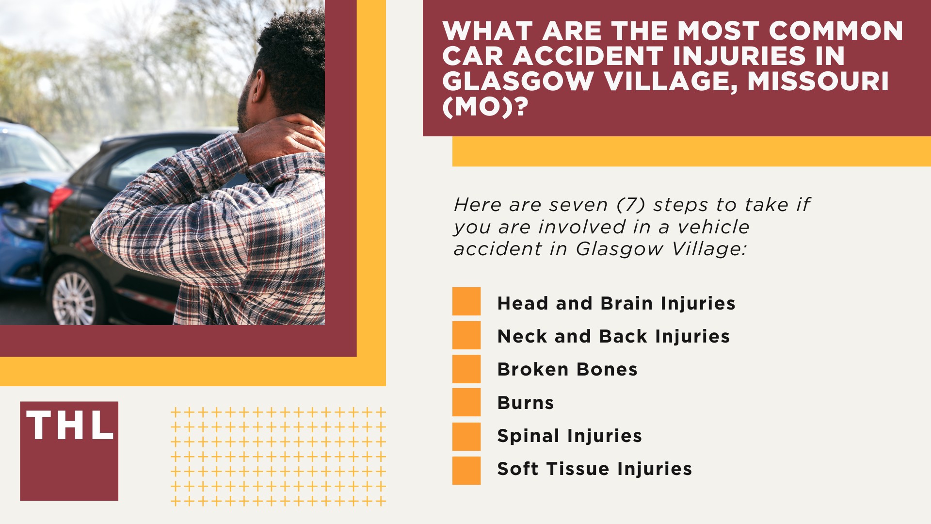 The #1 Glasgow Village Car Accident Lawyer; Involved in a Car Accident in Glasgow Village, MO; Glasgow Village Car Accident Statistics; What to Do After a Car Accident in Glasgow Village; What Are the Most Common Causes of Car Accidents in Glasgow Village, MO; What Are the Most Common Causes of Car Accidents in Glasgow Village, MO; What Are the Most Common Car Accident Injuries in Glasgow Village, Missouri (MO)