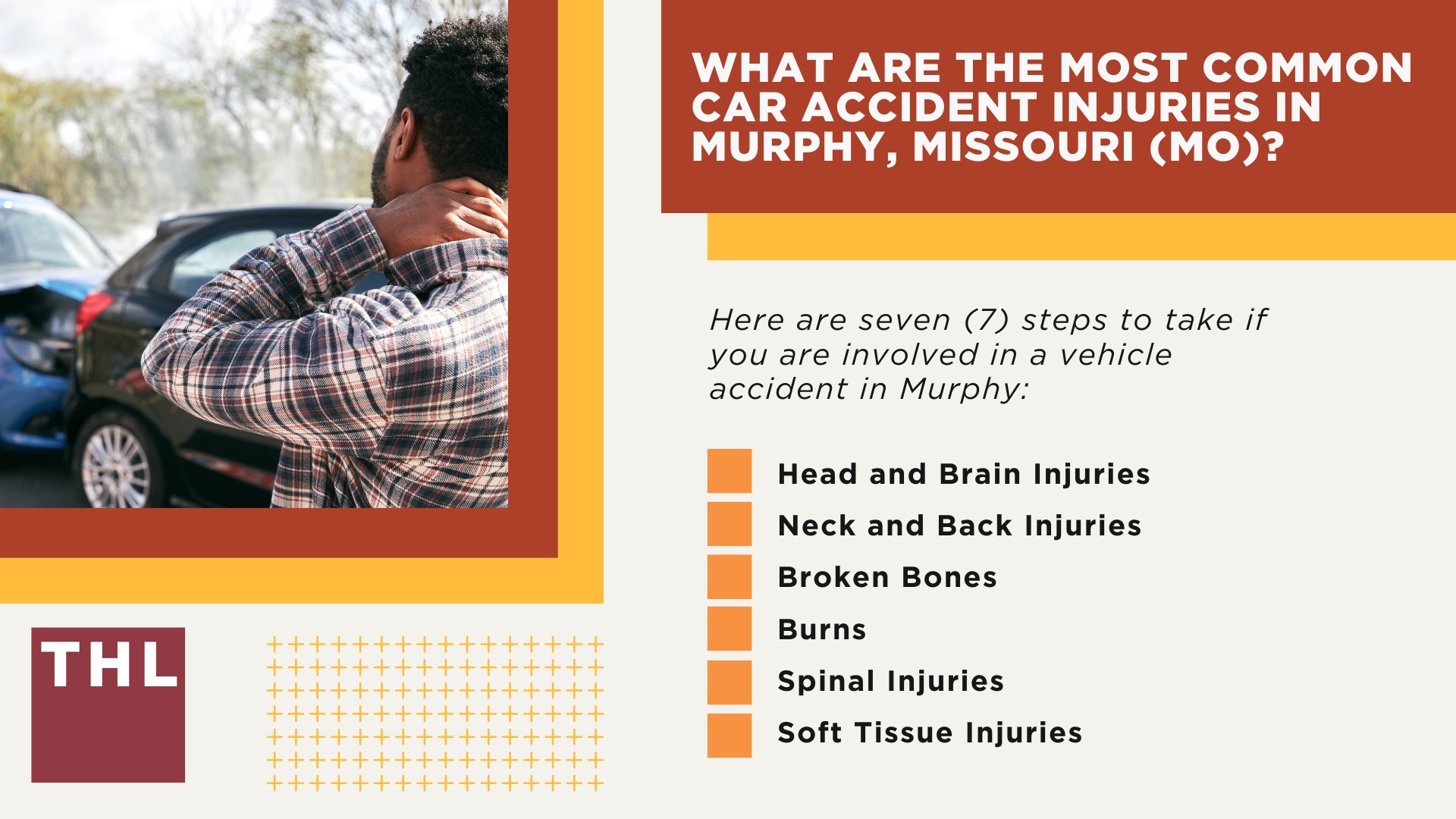 The #1 Murphy Car Accident Lawyer; Involved in a Car Accident in Murphy, MO; Murphy Car Accident Statistics; What to Do After a Car Accident in Murphy; What Are the Most Common Car Accident Injuries in Murphy, Missouri (MO); TORHOERMAN LAW The #1 Murphy Car Accident Attorneys