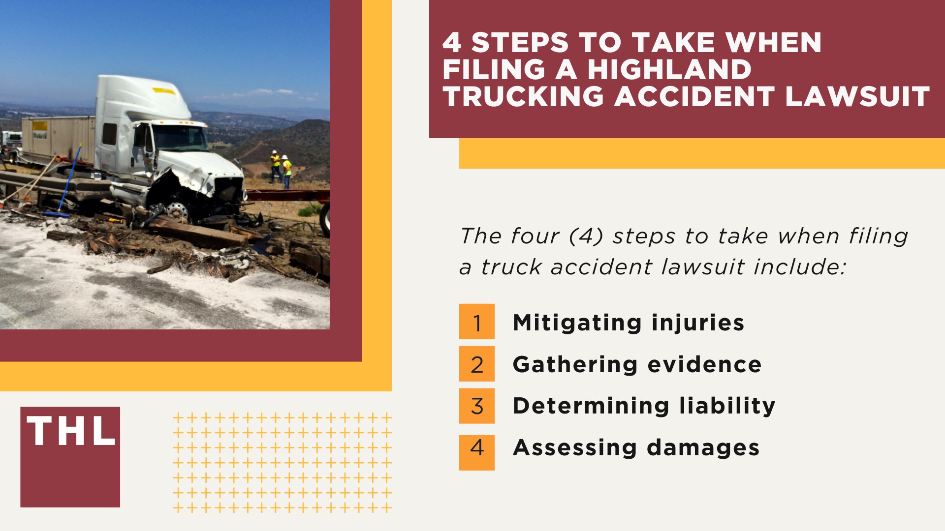 The #1 Highland Truck Accident Lawyer; Highland Truck Accident Lawyer; 6 Questions to Ask When Hiring a Highland Truck Accident Lawyer; Commercial Truck Accidents in Highland, Illinois (IL); Truck Accident Facts & Statistics; Highland Commercial Trucking Rules & Safety Regulations for Truck Drivers; The 8 Most Common Causes of Truck Accidents in Highland (IL); 4 Steps to Take When Filing a Highland Trucking Accident Lawsuit