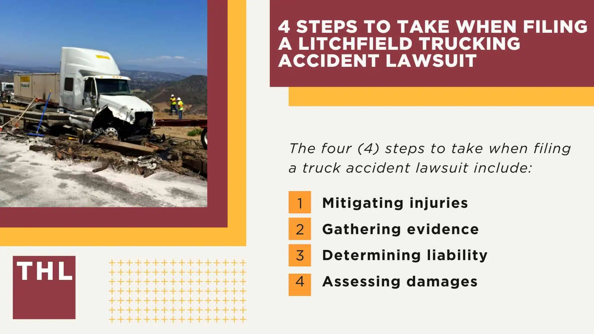 The #1 Litchfield Truck Accident Lawyer; Litchfield Truck Accident Lawyer; 6 Questions to Ask When Hiring a Litchfield Truck Accident Lawyer; Commercial Truck Accidents in Litchfield, Illinois (IL); Truck Accident Facts & Statistics; Litchfield Commercial Trucking Rules & Safety Regulations for Truck Drivers; The 8 Most Common Causes of Truck Accidents in Litchfield (IL); 4 Steps to Take When Filing a Litchfield Trucking Accident Lawsuit