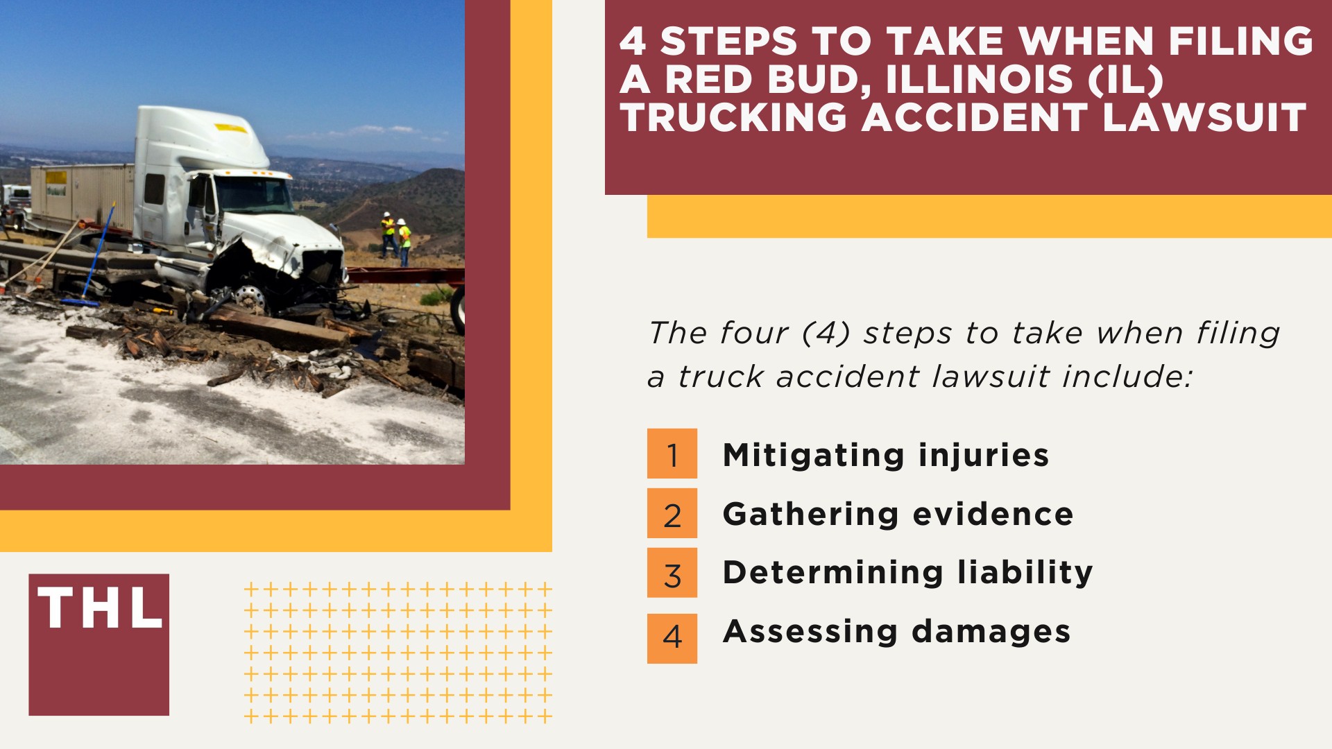 The #1 Red Bud Truck Accident Lawyer; Red Bud Truck Accident Lawyer; 6 Questions to Ask When Hiring a Red Bud Truck Accident Lawyer; Commercial Truck Accidents in Red Bud, Illinois (IL); Truck Accident Facts & Statistics; Red Bud Commercial Trucking Rules & Safety Regulations for Truck Drivers; The 8 Most Common Causes of Truck Accidents in Red Bud, Illinois (IL); 4 Steps to Take When Filing a Red Bud (IL) Trucking Accident Lawsuit