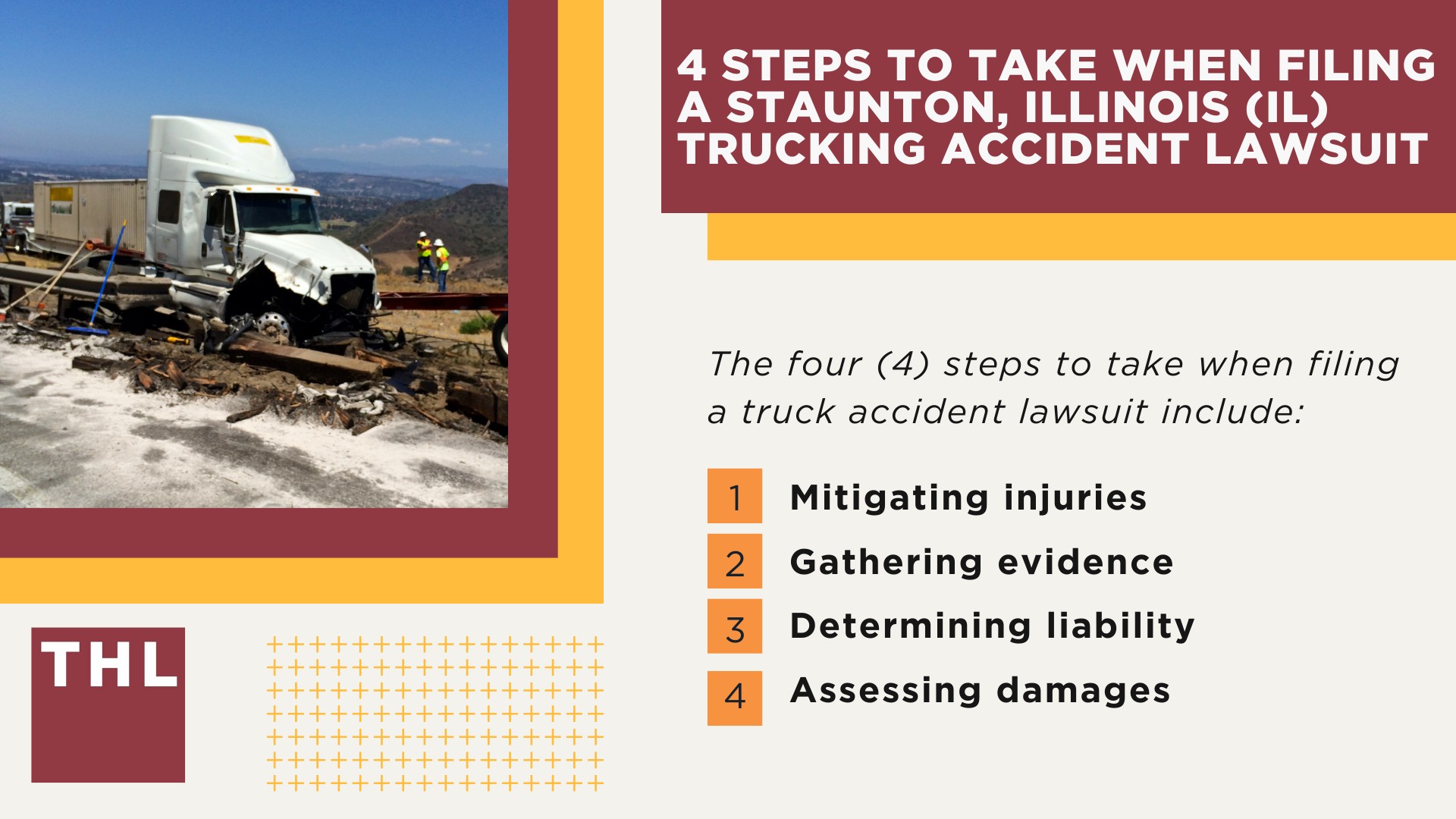 The #1 Staunton Truck Accident Lawyer; Staunton Truck Accident Lawyer; 6 Questions to Ask When Hiring a Staunton Truck Accident Lawyer; Commercial Truck Accidents in Staunton, Illinois (IL); Truck Accident Facts & Statistics; Staunton Commercial Trucking Rules & Safety Regulations for Truck Drivers; The 8 Most Common Causes of Truck Accidents in Staunton, Illinois (IL); 4 Steps to Take When Filing a Staunton, Illinois (IL) Trucking Accident Lawsuit