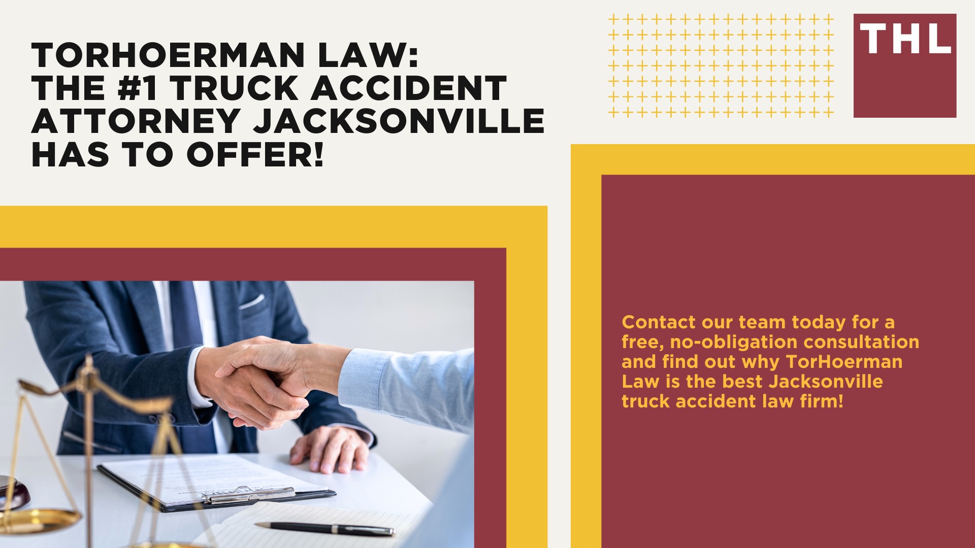 The #1 Jacksonville Truck Accident Lawyer; Jacksonville Truck Accident Lawyer; 6 Questions to Ask When Hiring a Jacksonville Truck Accident Lawyer; Commercial Truck Accidents in Jacksonville, Illinois (IL); Truck Accident Facts & Statistics; Jacksonville Commercial Trucking Rules & Safety Regulations for Truck Drivers; The 8 Most Common Causes of Truck Accidents in Jacksonville (IL); 4 Steps to Take When Filing a Jacksonville Trucking Accident Lawsuit; TORHOERMAN LAW The #1 Truck Accident Attorney Jacksonville Has to Offer!