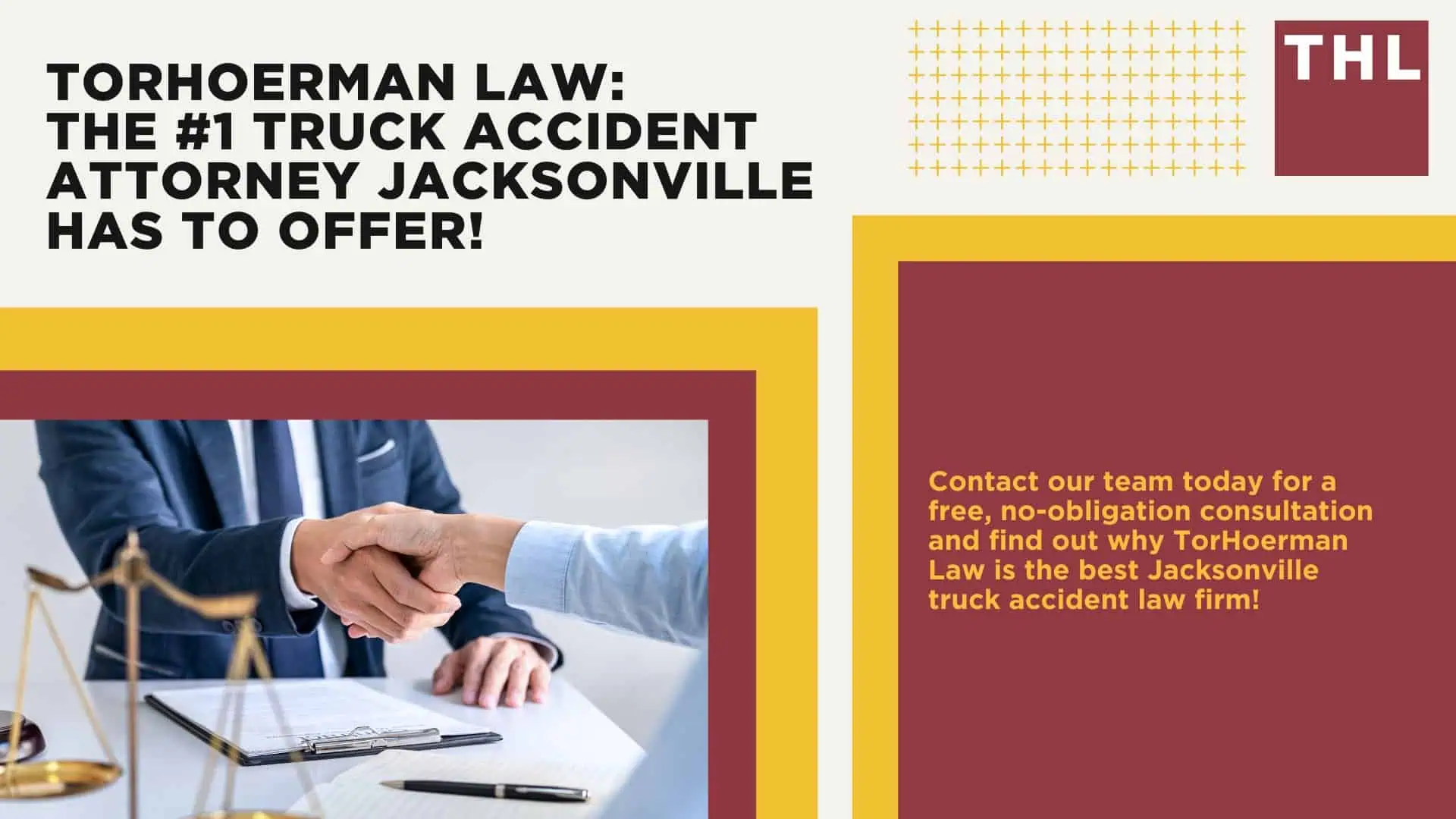 The #1 Jacksonville Truck Accident Lawyer; Jacksonville Truck Accident Lawyer; 6 Questions to Ask When Hiring a Jacksonville Truck Accident Lawyer; Commercial Truck Accidents in Jacksonville, Illinois (IL); Truck Accident Facts & Statistics; Jacksonville Commercial Trucking Rules & Safety Regulations for Truck Drivers; The 8 Most Common Causes of Truck Accidents in Jacksonville (IL); 4 Steps to Take When Filing a Jacksonville Trucking Accident Lawsuit; TORHOERMAN LAW The #1 Truck Accident Attorney Jacksonville Has to Offer!