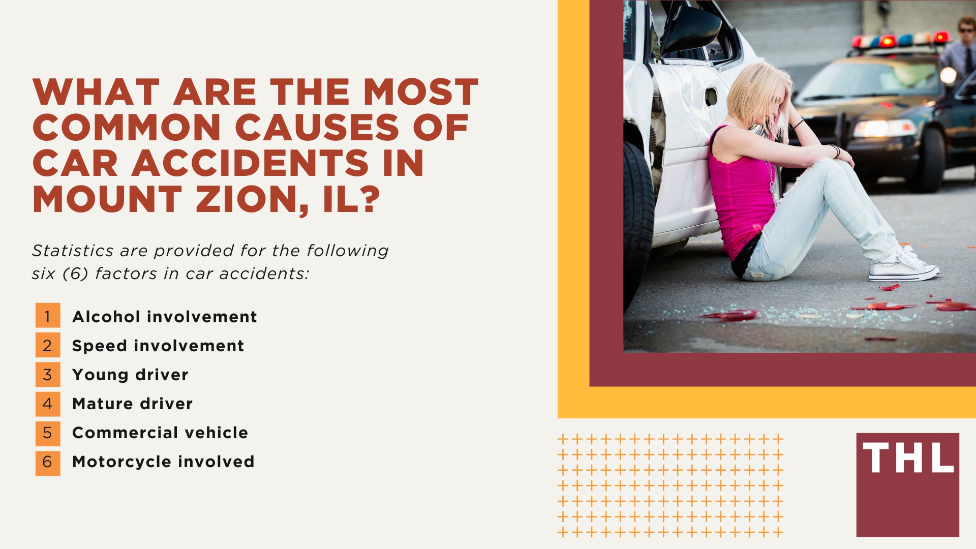 The #1 Mount Zion Car Accident Lawyer; Involved in a Car Accident in Mount Zion, IL; Mount Zion Car Accident Statistics; What Are the Most Common Causes of Car Accidents in Mount Zion, IL; What Are the Most Common Car Accident Injuries in Mount Zion, Illinois (IL); What Are the Most Common Causes of Car Accidents in Mount Zion, IL