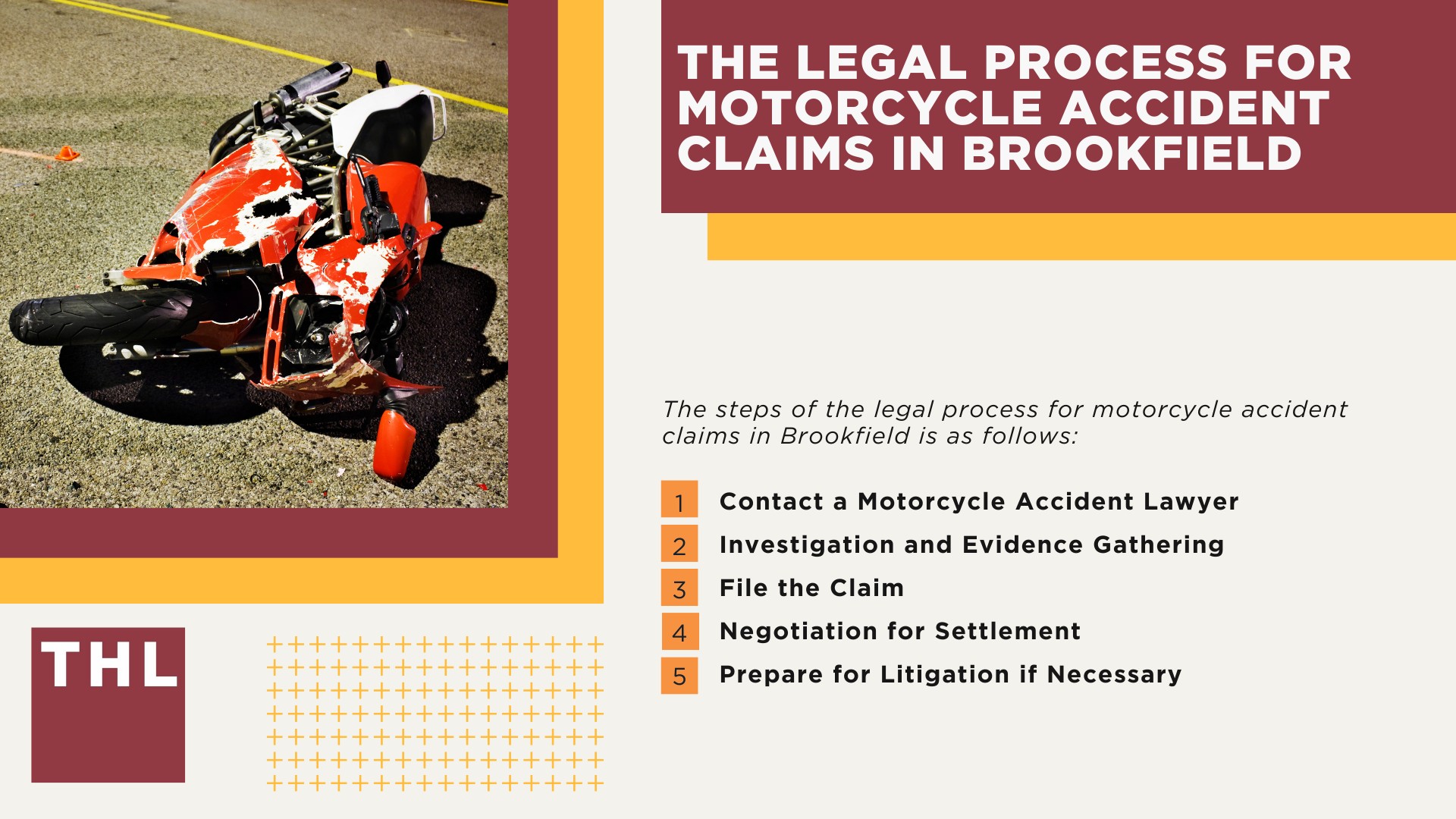 Brookfield Motorcycle Accident Lawyer; Meet Our Brookfield Motorcycle Accident Lawyers; Our Founder and Experienced Brookfield Motorcycle Accident Lawyer_ Tor Hoerman; Our Brookfield Motorcycle Accident Lawyers Get Results; How Much Does it Cost to Hire a Brookfield Motorcycle Accident Lawyer; Steps to Take After a Motorcycle Accident in Brookfield; Evidence in Motorcycle Accident Cases; Steps to Take After a Motorcycle Accident in Brookfield; The Legal Process for Motorcycle Accident Claims in Brookfield